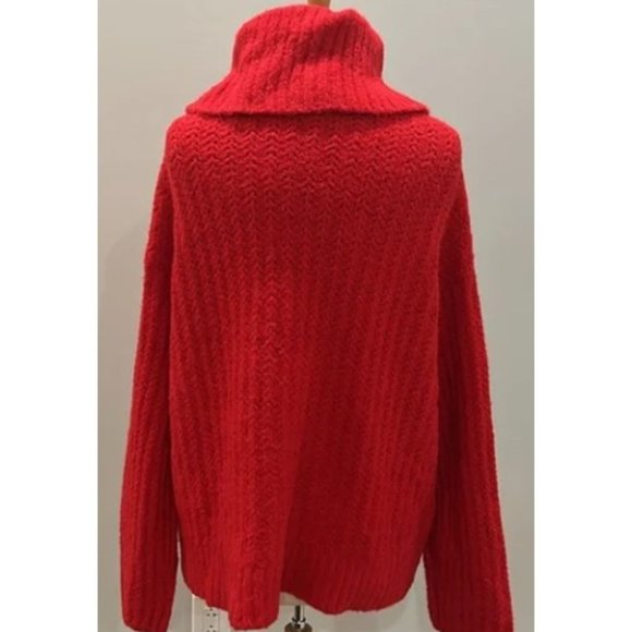 Worn Once - Anthropologie Maeve red Cowl Neck Pullover Chunky Sweater - - Picture 6 of 6